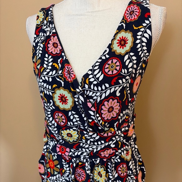Boden Size 10 Navy Floral Sleeveless Jersey Knit Wrap Dress - Picture 2 of 5